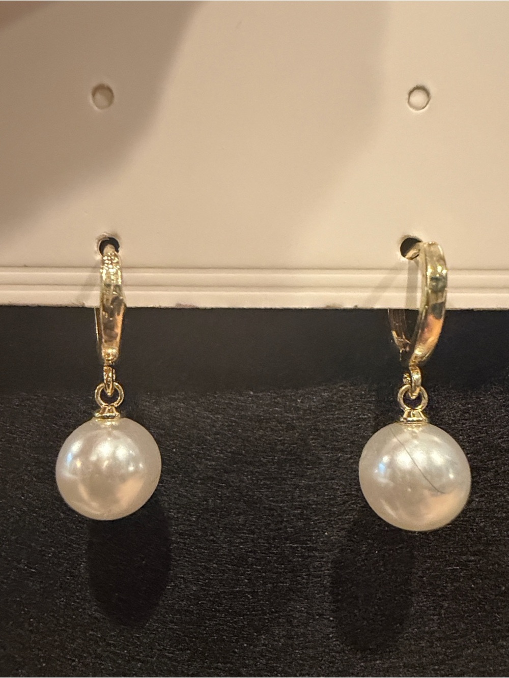 Pearl Top Gold Hoop Drop Earrings - Women Jewelry